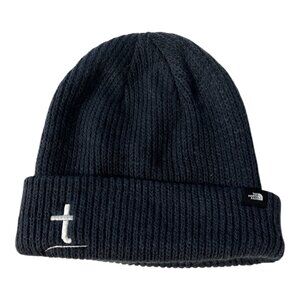 The North Face Blue Gray Knit Beanie Hat Unisex One Size Ribbed Cuff Custom T Em
